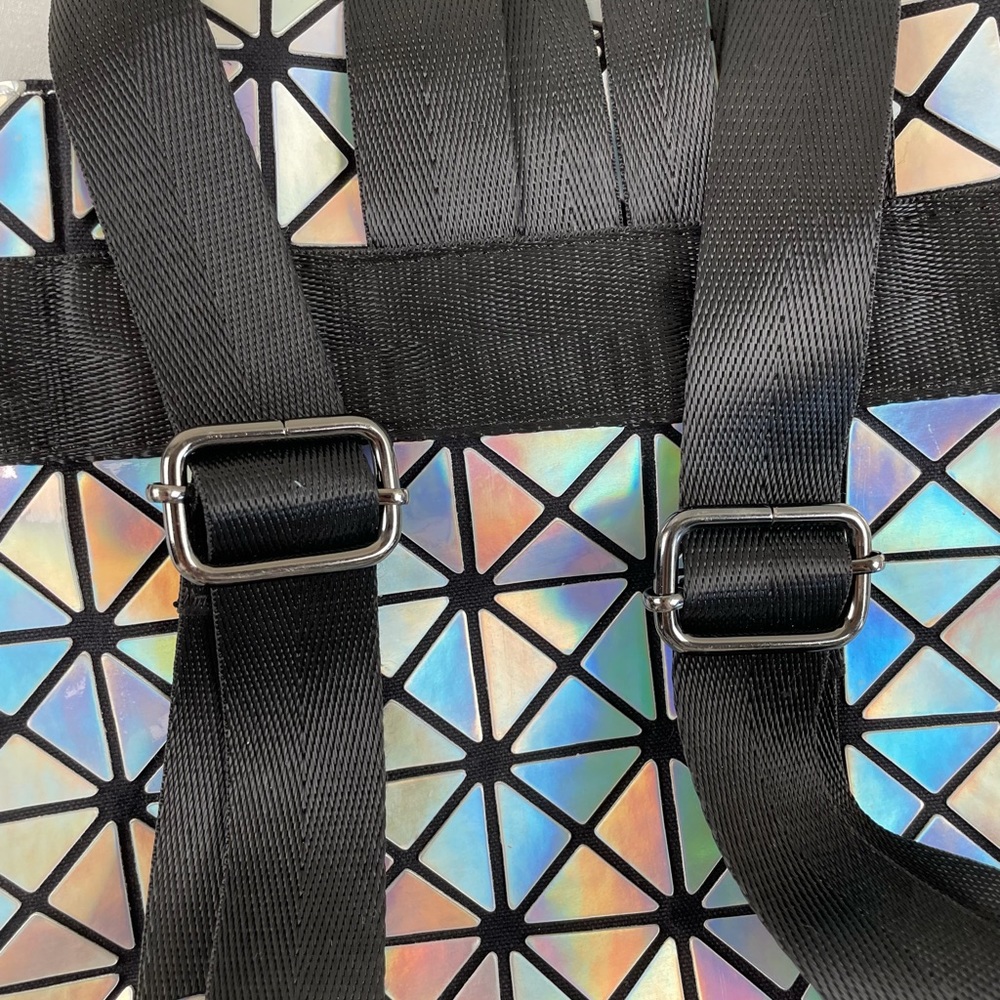 Futuristic Space Iridescent Holographic Geometric Triangles Backpack - Picture 8 of 13